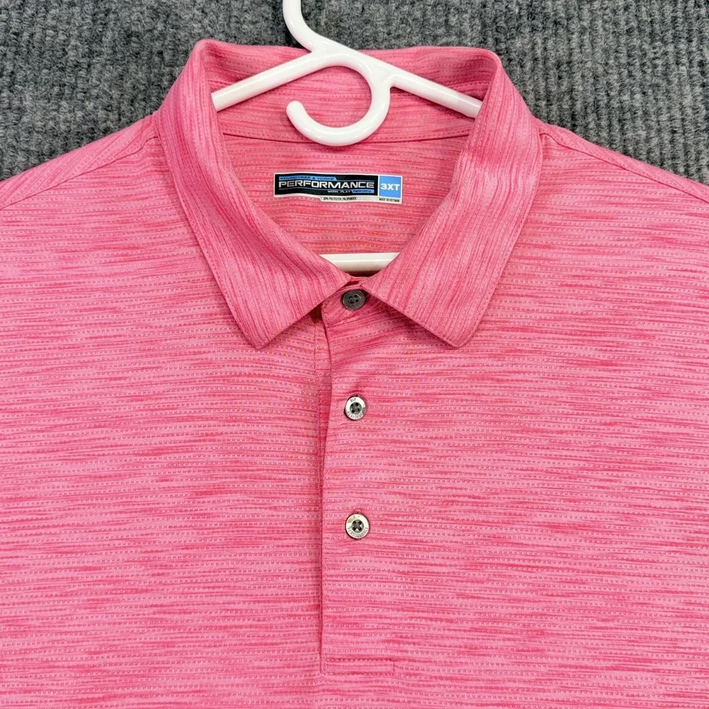 Roundtree & Yorke Performance Polo Shirt Mens 3XLT Pink Striped Big Tall Stretch
